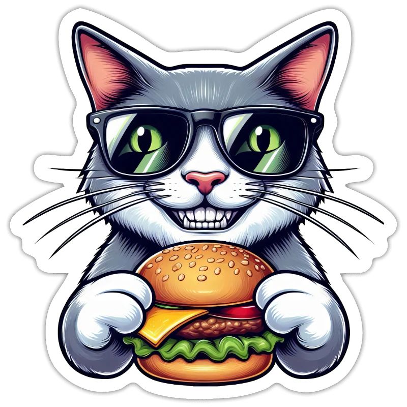 Chat Nerd Cool avec Hamburger Kater Cheeseburger