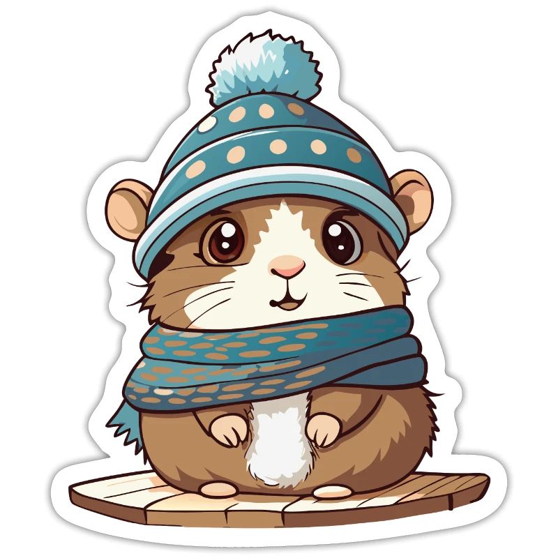 Mignon hamster avec écharpe et bonnet à pompon.