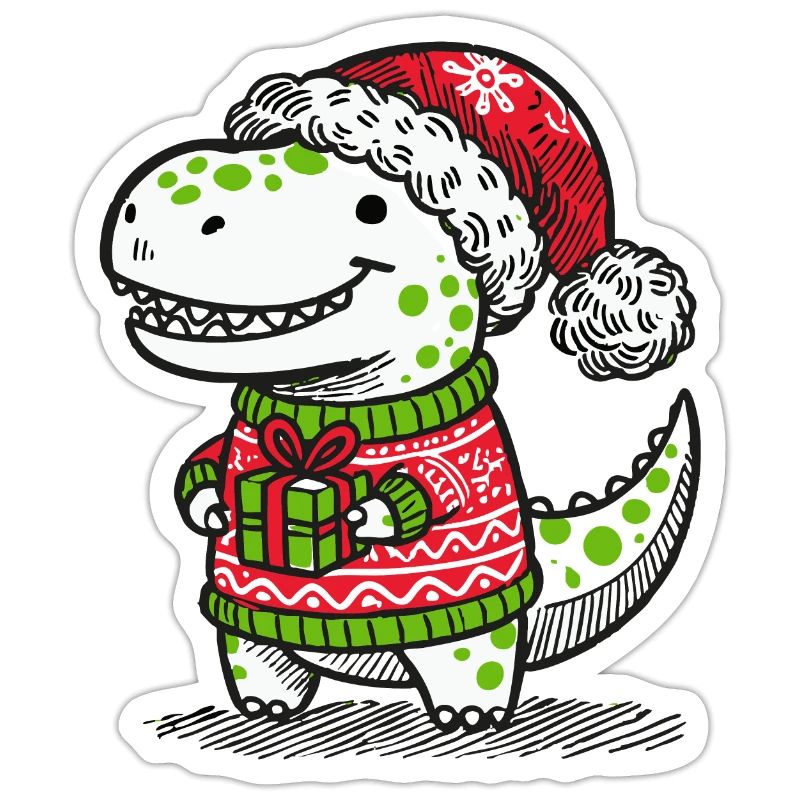 Weihnachts-T-Rex mit Geschenk