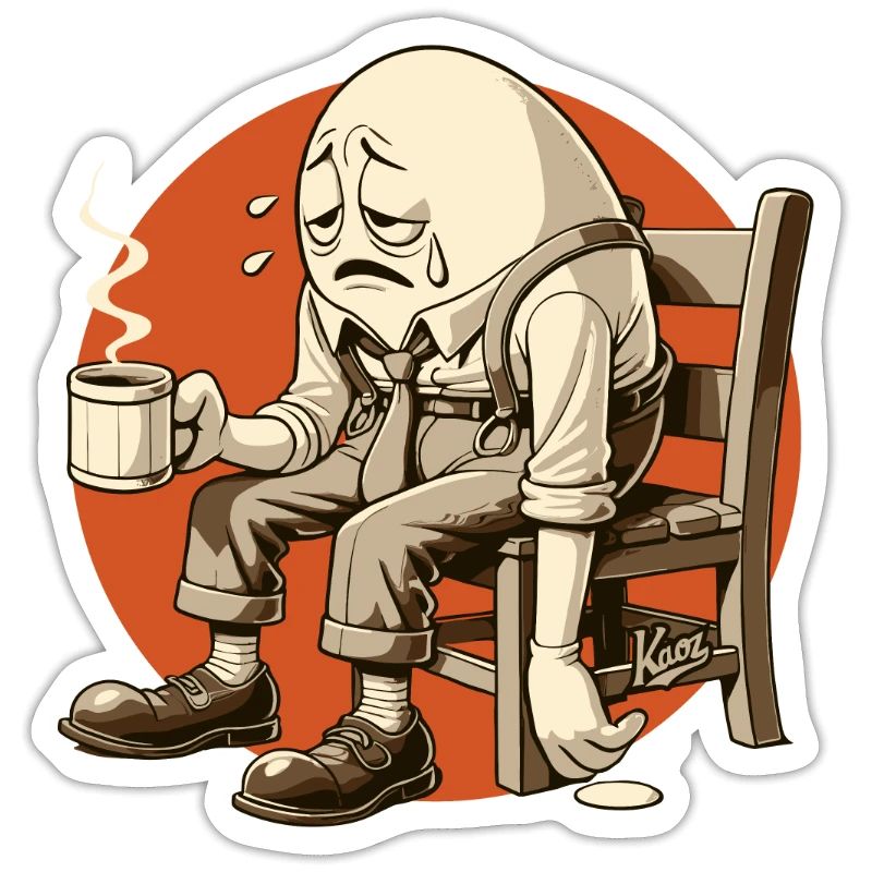 Müde am Morgen, ein lebendiges Ei mit Kaffee