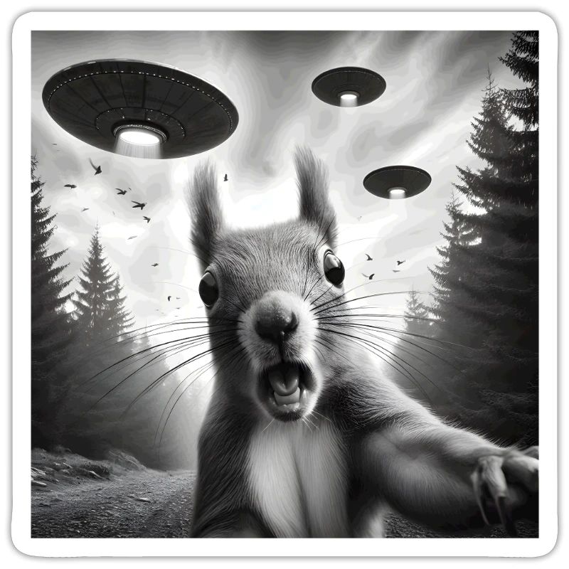 Squirrel Sci-Fi Funny Graphic Selfie with UFOs Wei