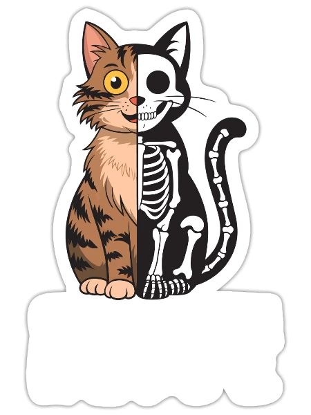 Le chat de Schrödinger mort et vif - Sticker taille S (10 x 10 cm) - blanc mat - Devant