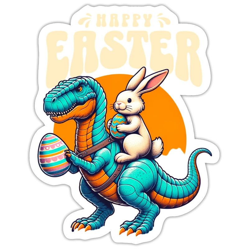 Easter Bunny Riding Dinosaur with Easter Egg