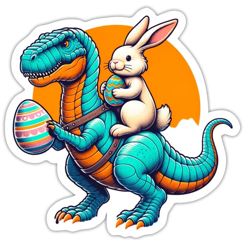 Easter Bunny Riding Dinosaur with Easter Egg