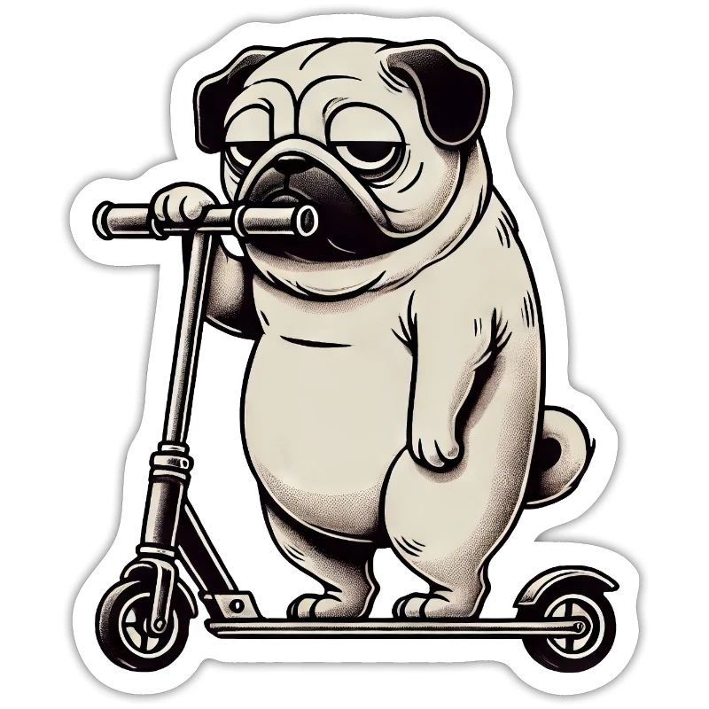 Funny Pug Scooter Scooter Kickroller Grumpy