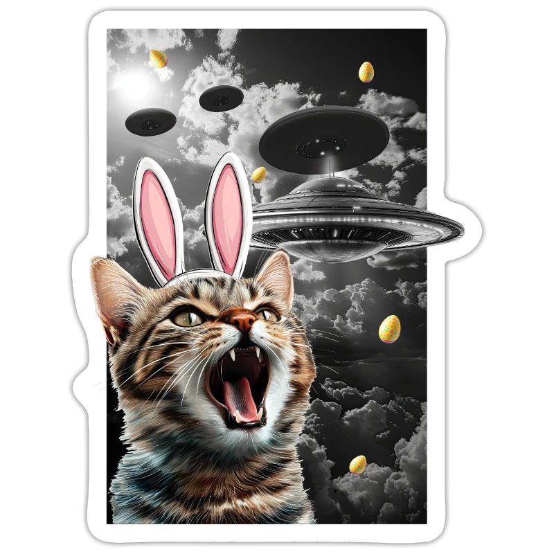 Cute Cat Meme Easter Bunny Alien UFO Funny Science