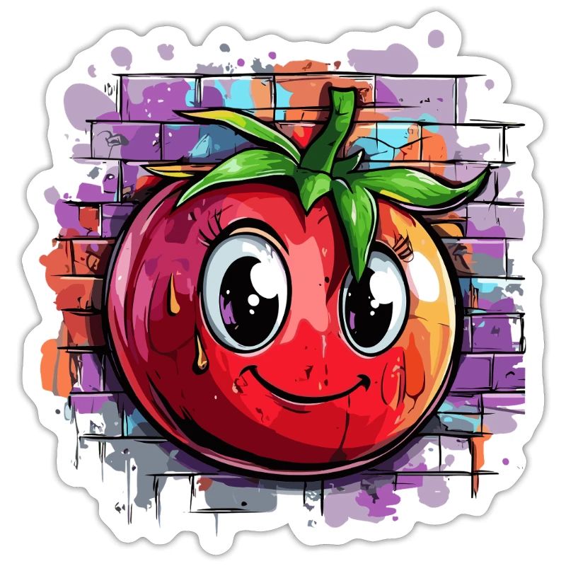 Tomate devant un mur de graffitis