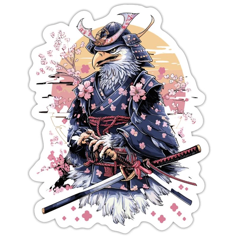 Majestic Samurai Eagle with Cherry Blossoms and