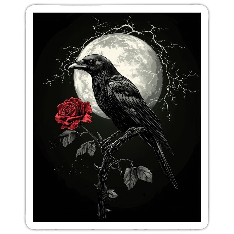 Raven Rose Moon Gloomy Gothic Black Crow