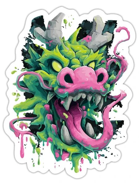 Psychedelischer Drachenkopf Japan Street Art Stil - Sticker Größe S (10 x 10 cm) - Mattweiß - Vorne