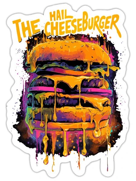 Trippy Hail the Cheeseburger Graffiti Street Style - Sticker Größe S (10 x 10 cm) - Mattweiß - Vorne
