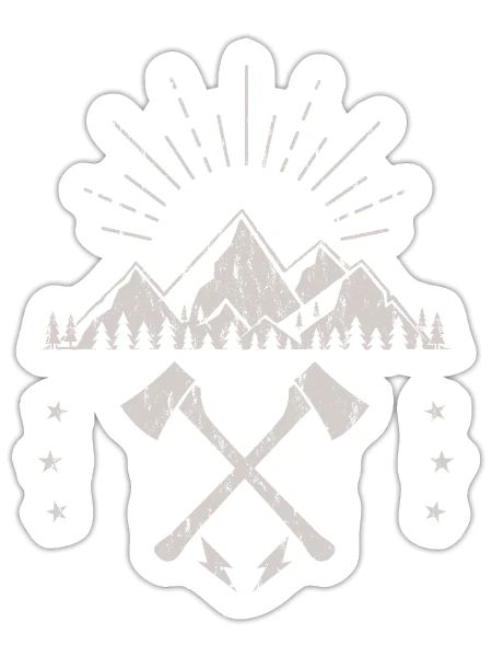 Montagne accidentée lever de soleil hache emblème - Sticker taille S (10 x 10 cm) - blanc mat - Devant