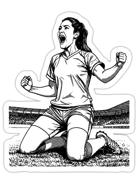 Fussballerin-Shirt: Torjubel mit Gefühl für Sieg - Sticker Größe S (10 x 10 cm) - Mattweiß - Vorne