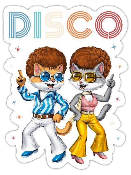 Disco Cats - Sticker size S (10 x 10 cm) - white matte - Front