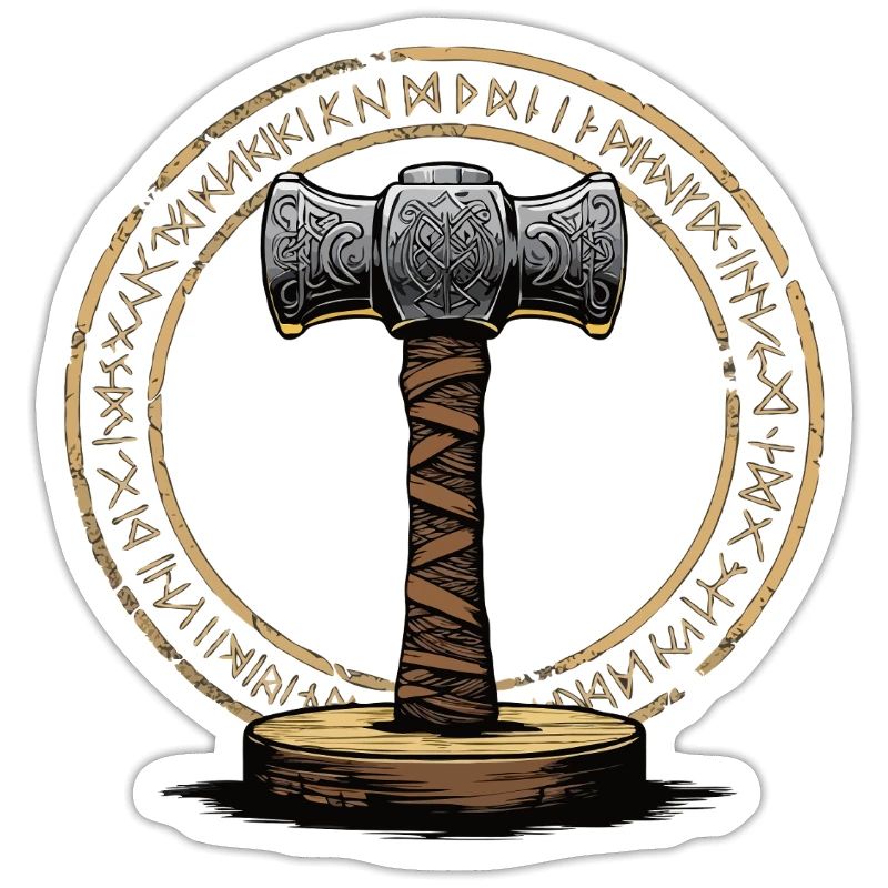 Viking Hammer Warrior Valhalla Runic Circle Thor