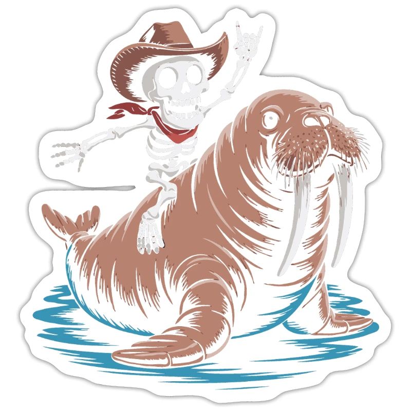 Skeleton cowboy on walrus
