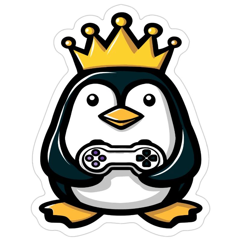 Penguin with gaming controller and crown