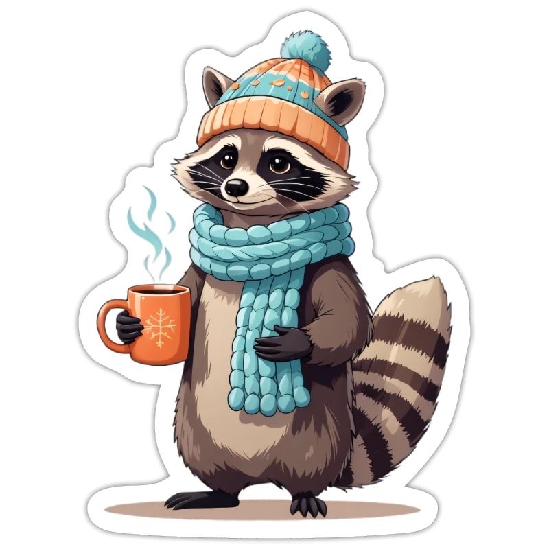 Winterlicher Waschbär mit Tee