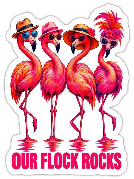 Our Flock Rocks Flamingo Summer Vacation - Sticker Größe S (10 x 10 cm) - Mattweiß - Vorne
