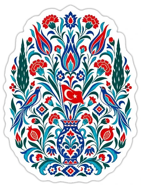 Türkei | Tulpen & osmanische Volkskunst - Sticker Größe S (10 x 10 cm) - Mattweiß - Vorne