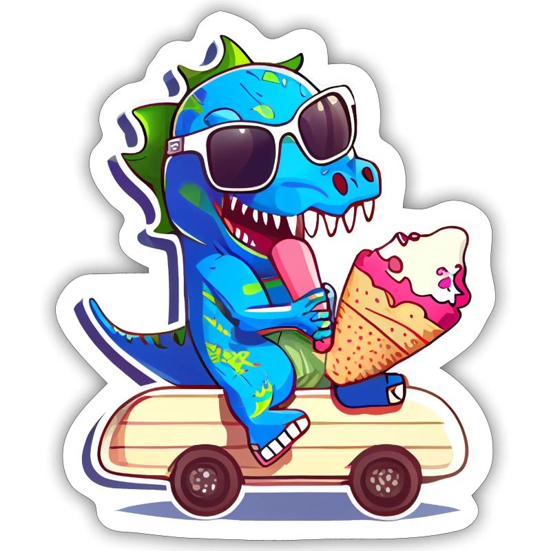 Dino Dinosaurier auf Skateboard der Eiscreme isst