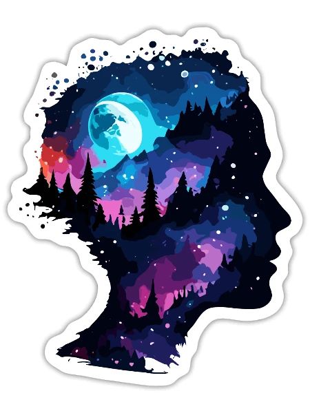 Silhouette / Forest / Portrait / Trees / Person - Sticker size S (10 x 10 cm) - white matte - Front