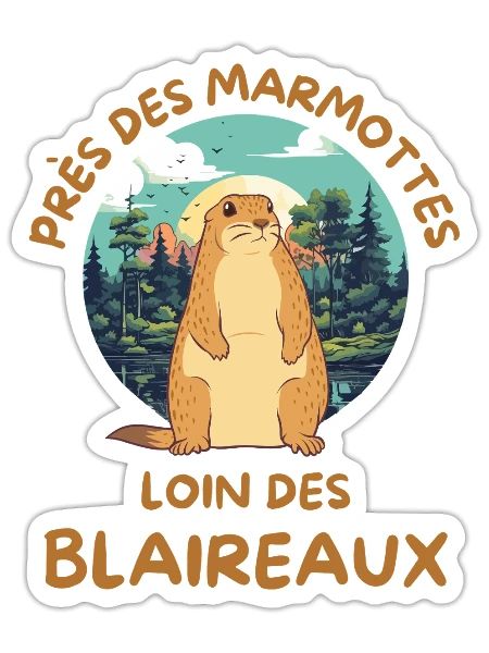 Humour marmotte - Sticker taille S (10 x 10 cm) - blanc mat - Devant