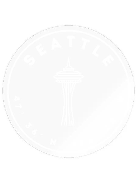 Seattle mit Space Needle und Koordinaten - Sticker Größe S (10 x 10 cm) - Transparent glänzend - Vorne