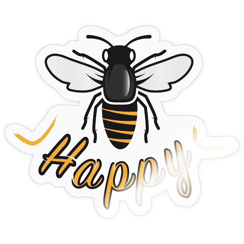 Happy bee with 'Happy' lettering