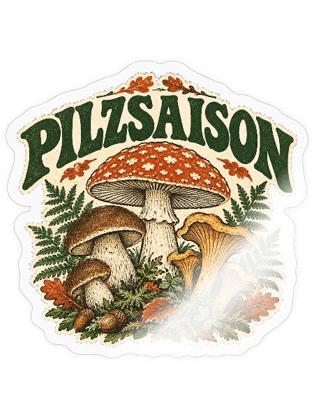 Plz Season – Herbst & Pilze - Sticker Größe S (10 x 10 cm) - Transparent glänzend - Vorne