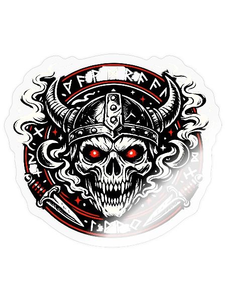 Vikingenschädel Feuerkreis - Sticker Größe S (10 x 10 cm) - Transparent glänzend - Vorne