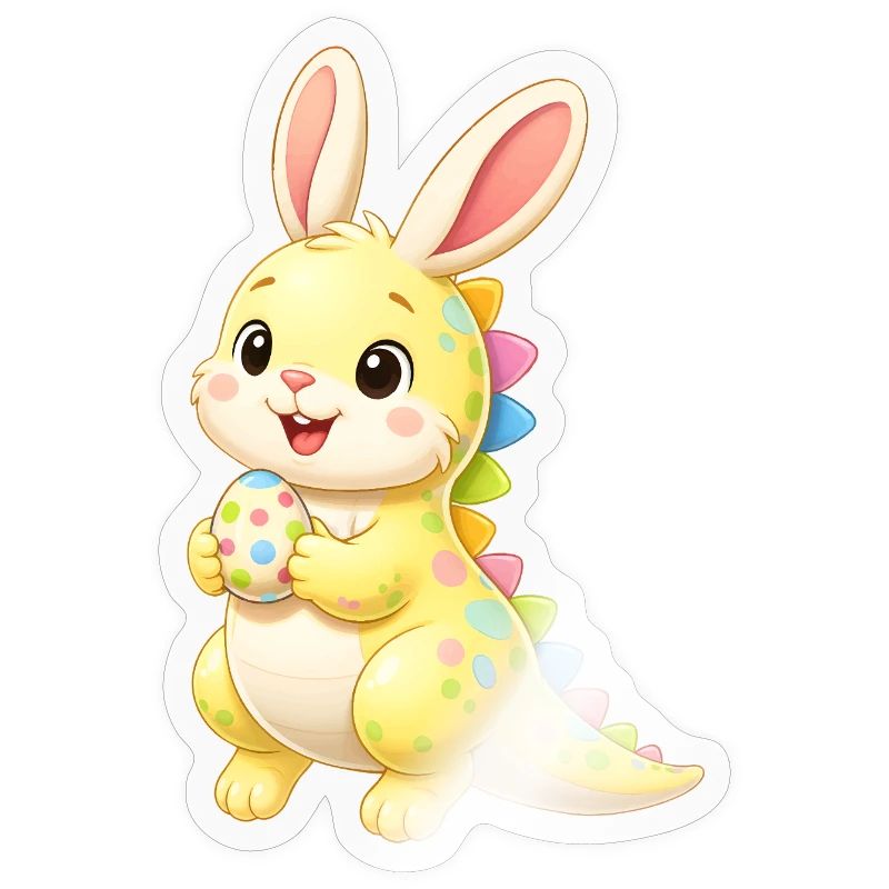 Cute dino Easter bunny with colorful easter egg