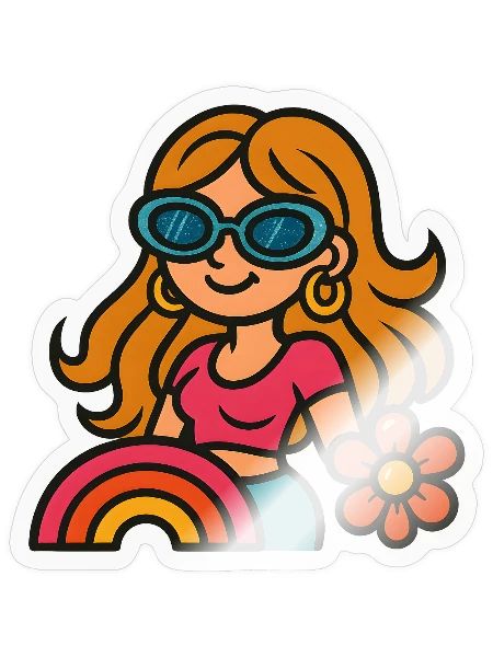 Retro Summer Girl - Flower Power Look - Sticker size S (10 x 10 cm) - transparent glossy - Front