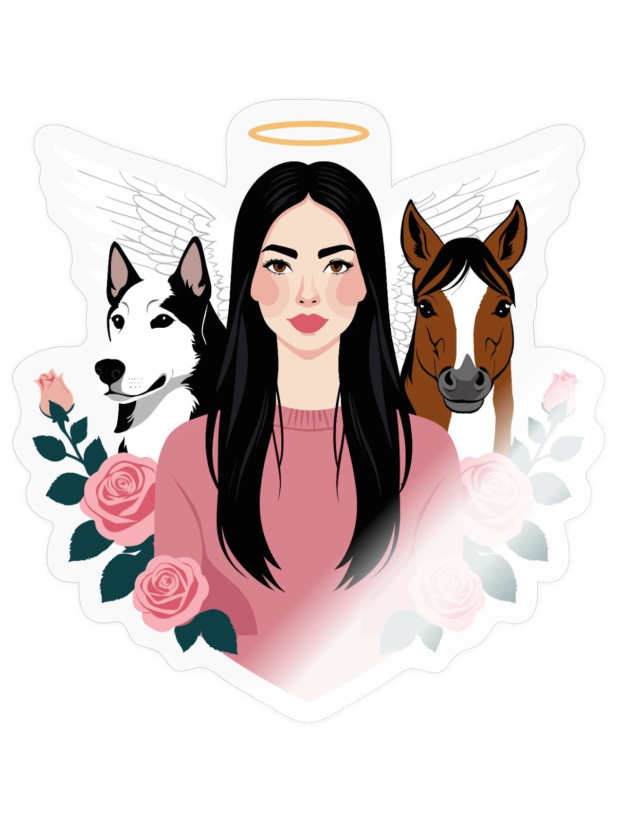 Frauchen, Hund und Pferd - Sticker Größe S (10 x 10 cm) - Transparent glänzend - Vorne