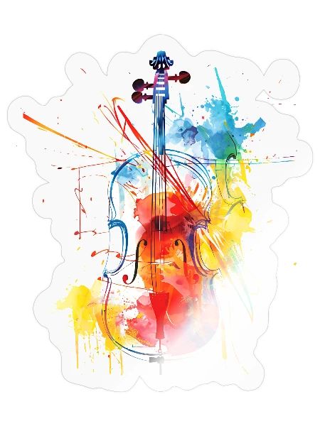 Farbenfrohe Violinenkunst - Sticker Größe S (10 x 10 cm) - Transparent glänzend - Vorne