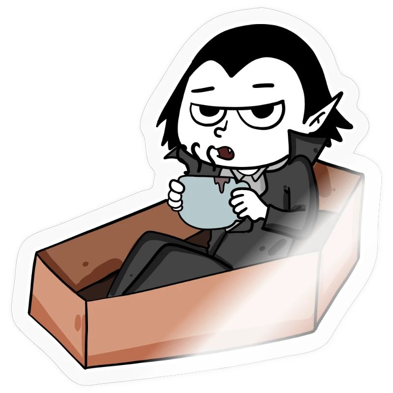 Vampire drinks coffee
