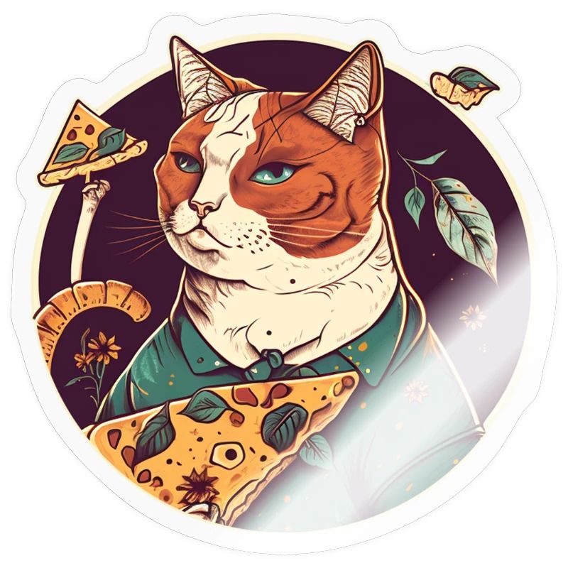 chat avec des tranches de pizza