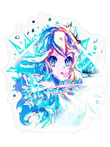 Anime Reine des neiges Princesse des glaces - Sticker taille S (10 x 10 cm) - brillant transparent - Devant