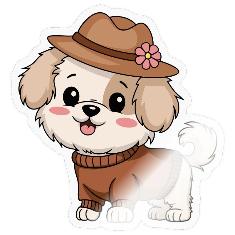 Chien mignon avec chapeau et pull