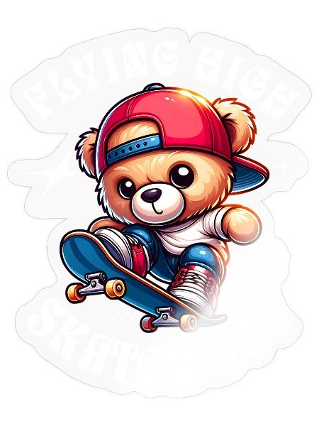 Skater teddy bear on skateboard - Sticker size S (10 x 10 cm) - transparent glossy - Front