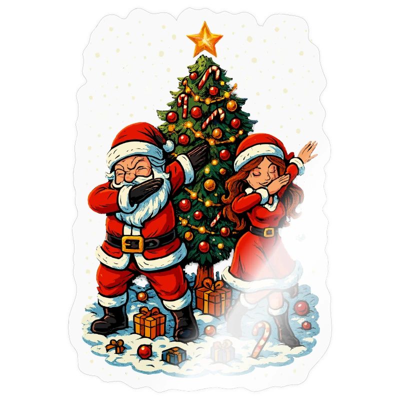 Dabbing Père Noël et Mère Noël devant le sapin de Noël