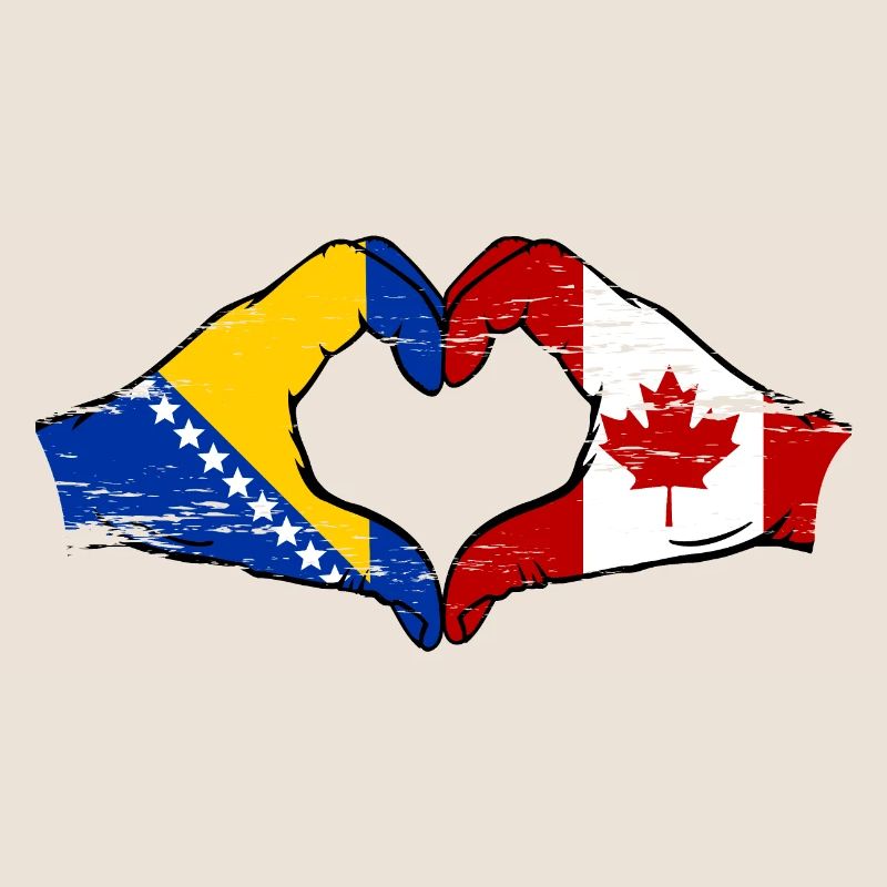 Bosnie Canada drapeau mains forme de coeur utilisé
