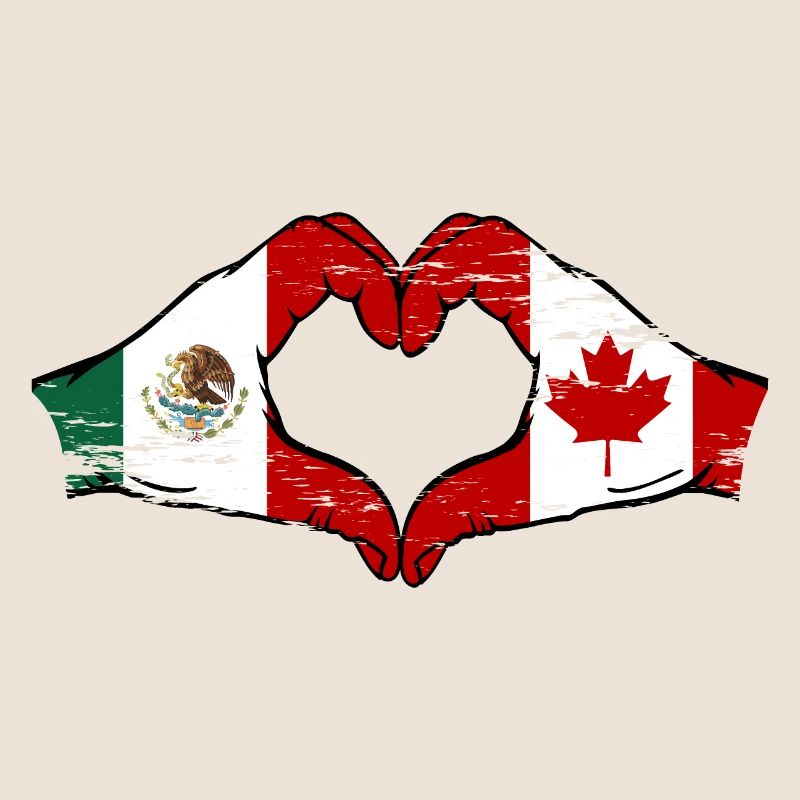 Mexique Canada drapeau mains forme coeur utilisé