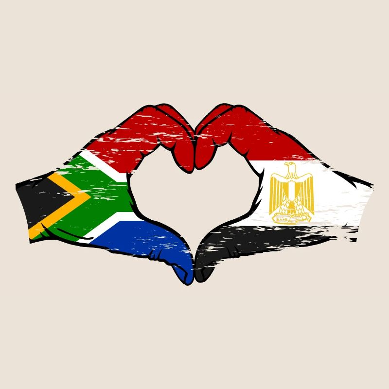 Afrique du Sud Égypte Drapeau Mains Coeur Forme Utilisé