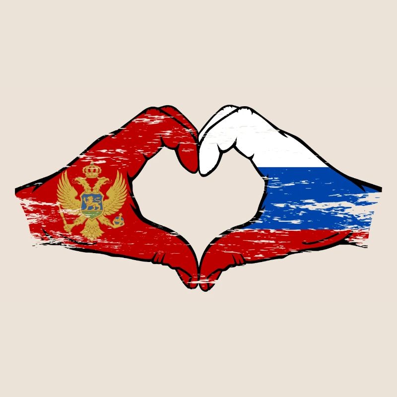 Monténégro Russie Drapeau Mains Coeur Forme Utilisé
