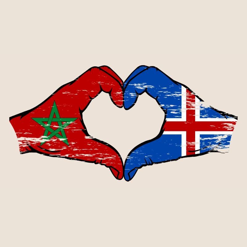 Maroc Islande Drapeau Mains Coeur Forme Utilisé