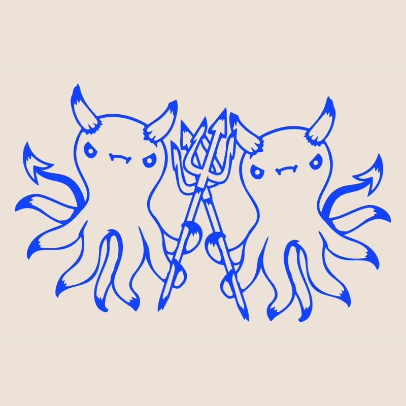 2 Octopus Devil Hell Team Friends Satan Evil Cute