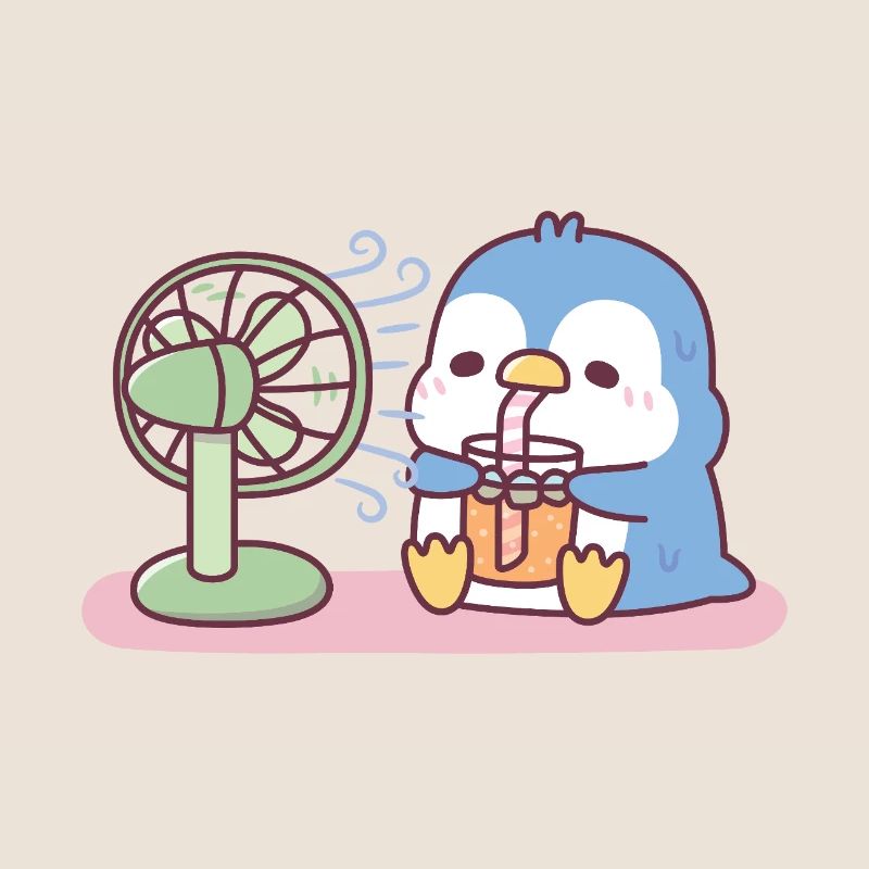 Süßer blauer Pinguin Cool halten mit Ventilator kaltes Getränk