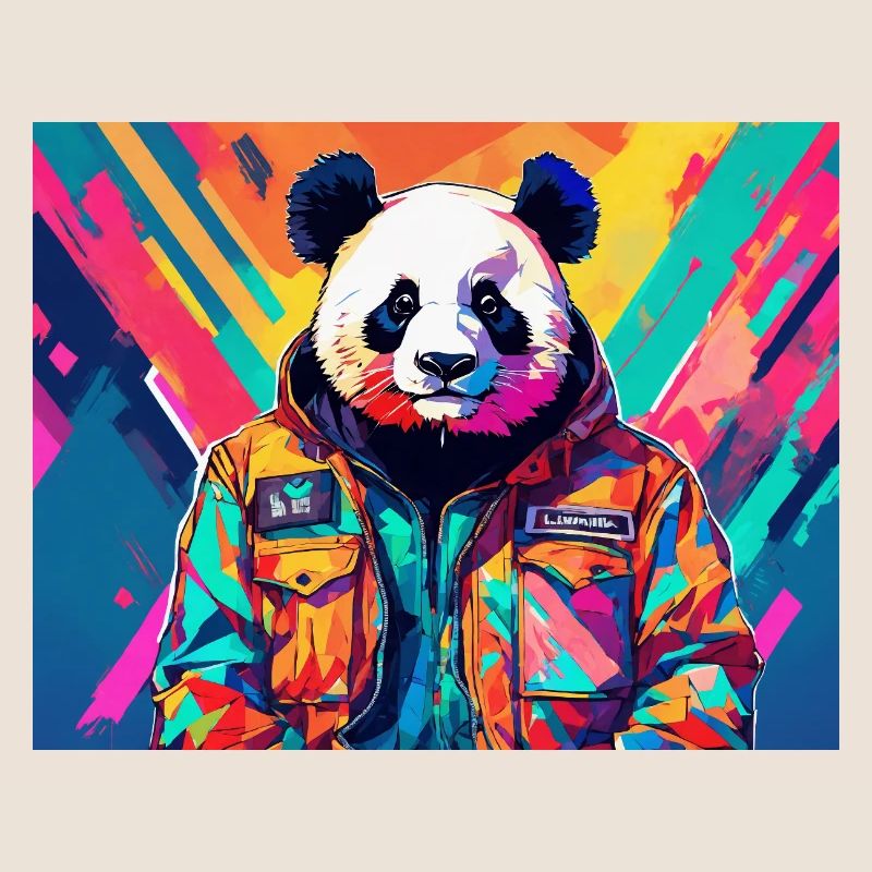 Panda dans une veste colorée