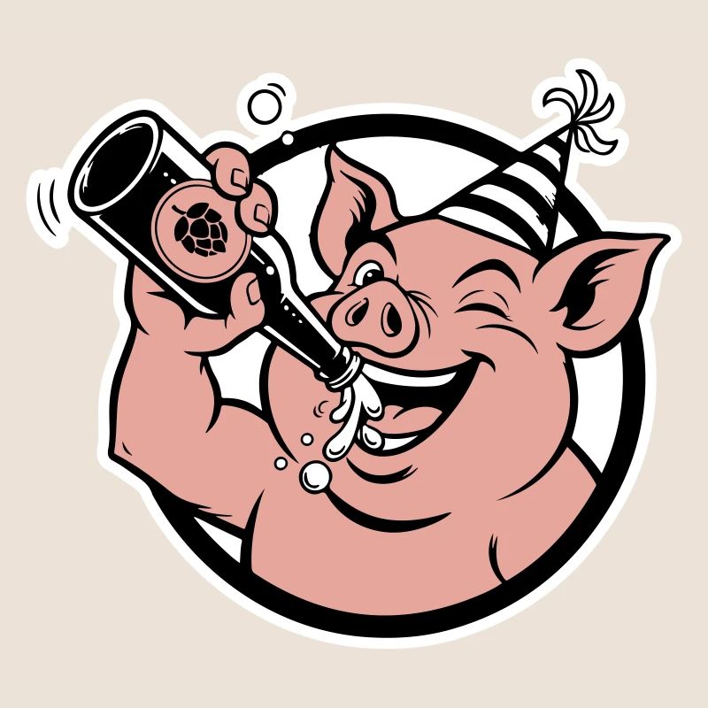 Cochon avec bouteille de célébration